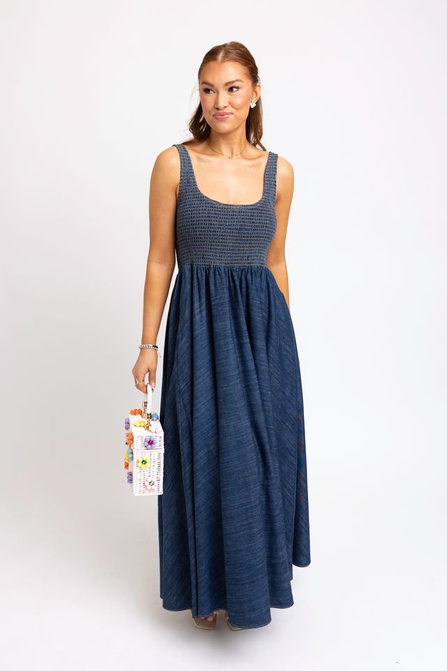 Karlie | Denim Smocked Tank Maxi