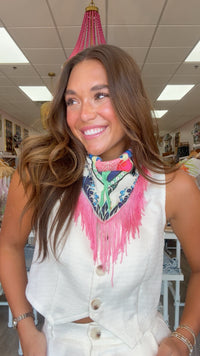 Floral + Peacock Bandana w/ Fringe