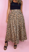 Camel Leopard Pleated Midi Skirt