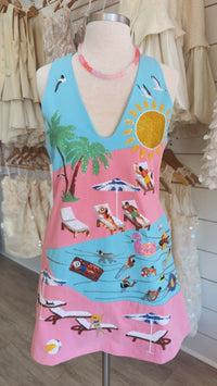 Queen of Sparkles | Blue & Pink Colorblock Pool Scene Tank Dress