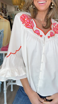 Crosby Ity Blouse in Ivory w/Embroidery