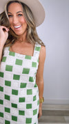 Green Crochet Check Midi Dress