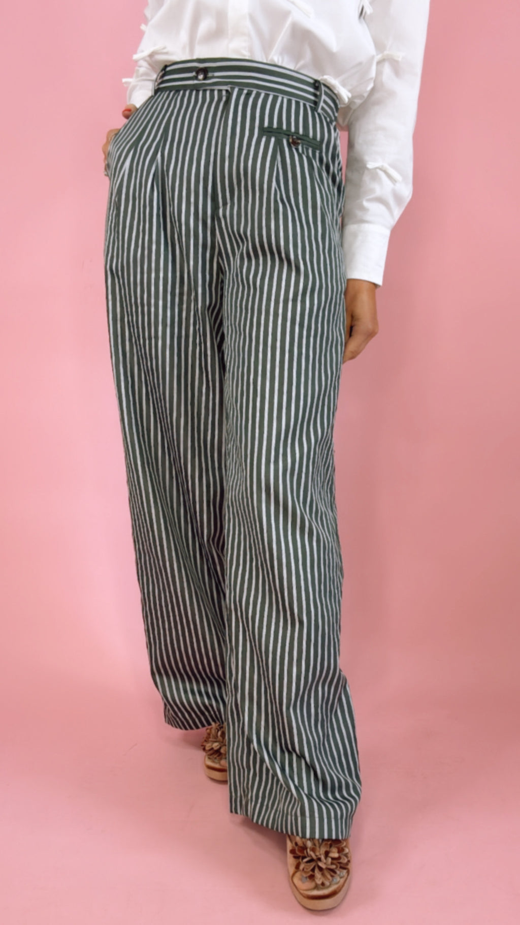 FRNCH Green Aster Stripe Pants