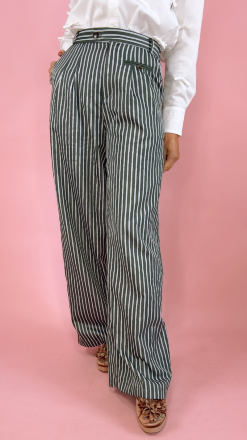 FRNCH Green Aster Stripe Pants