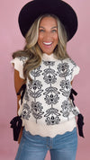 Black Floral Mock Neck Sweater Vest (1 MEDIUM)