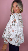 Floral Contrast Striped Trim Top (SMALL)