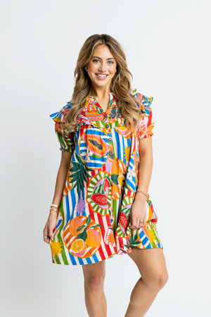 Karlie Tropical Island Fruit Stitch Peter Pan Dress