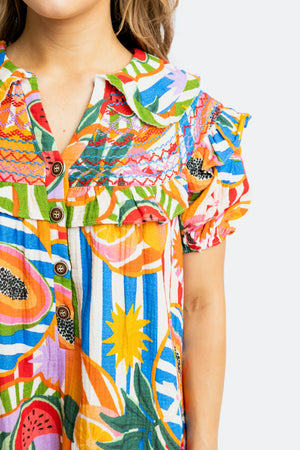 Karlie Tropical Island Fruit Stitch Peter Pan Dress