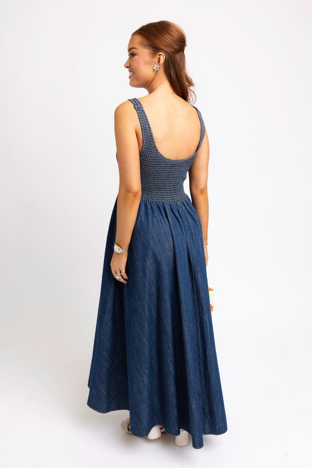 Karlie | Denim Smocked Tank Maxi