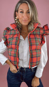 Red Holiday Plaid Puffer Vest