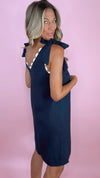THML Navy Ric Rac Trim Tie Shoulder Mini Dress