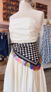 Checkered Oversized Bandana w/ Multicolor Beads