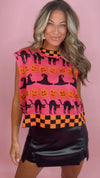 Queen of Sparkles Halloween Checkered Trim Sweater Top (1 LARGE)