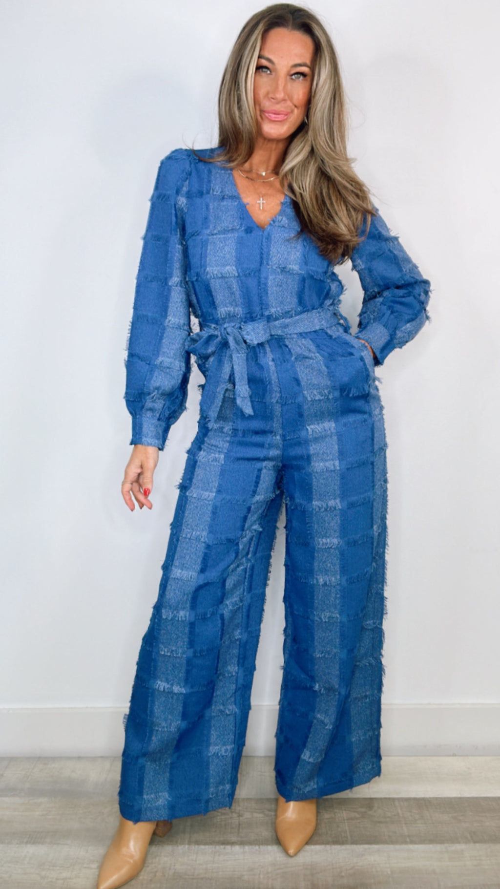 FRNCH Denim Patchwork Jumpsuit