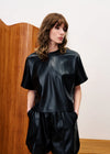 FRNCH Black Bazin Leather Top