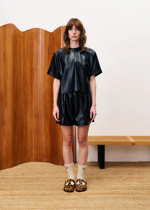 FRNCH Black Bazin Leather Top