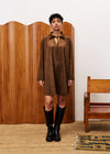 FRNCH Amsonia Tie Neck Brown Dress
