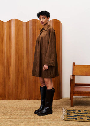 FRNCH Amsonia Tie Neck Brown Dress