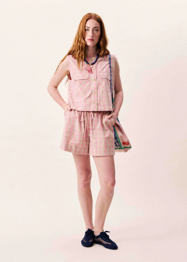 FRNCH Pink Stripe Vest Top + Short Set