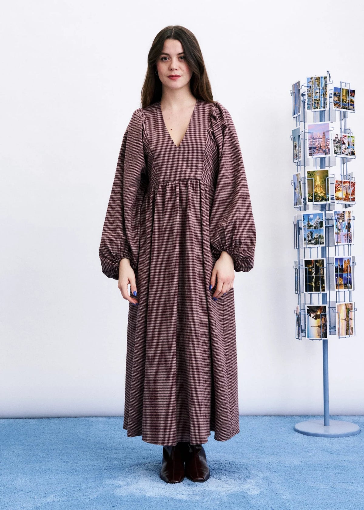 FRNCH | Maroon Plaid Ryuzu Maxi Dress