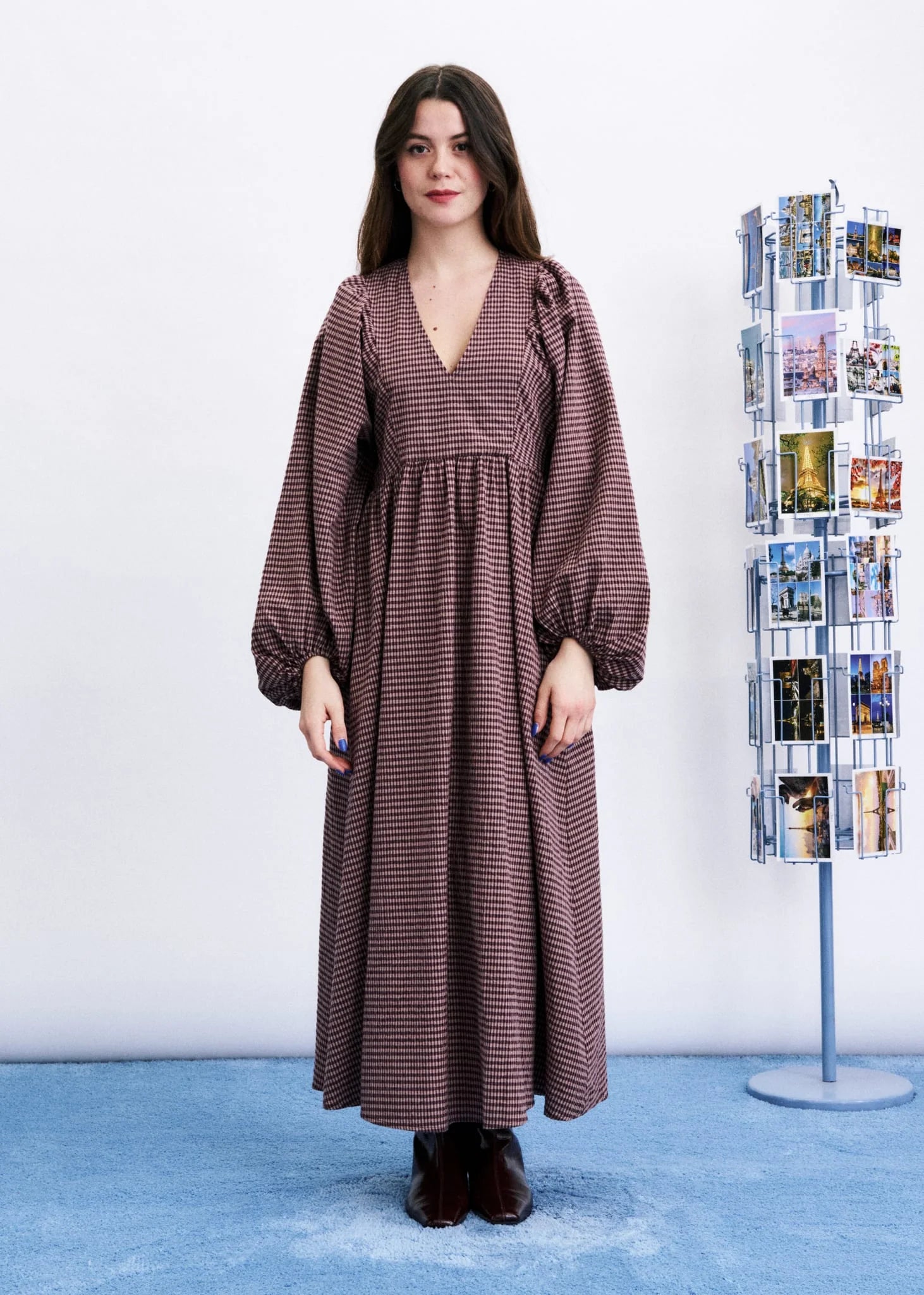 FRNCH | Maroon Plaid Ryuzu Maxi Dress