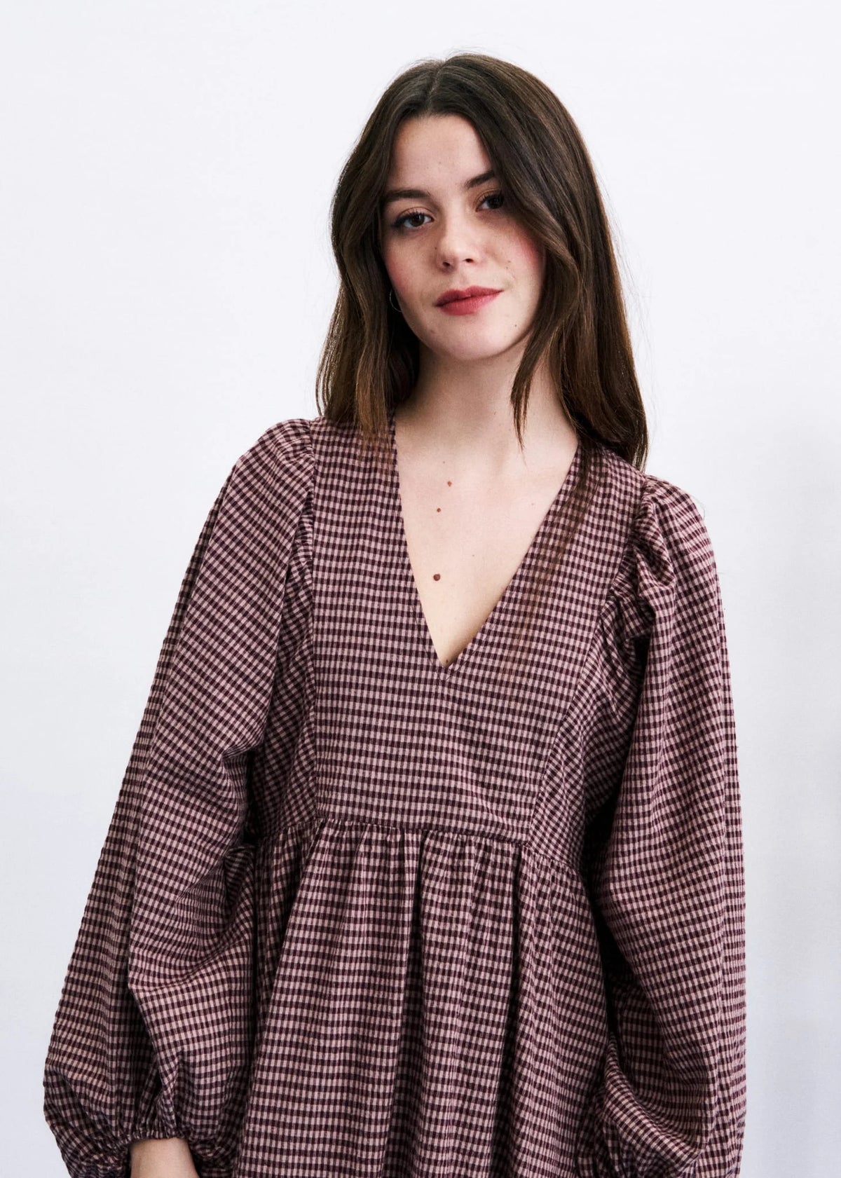 FRNCH | Maroon Plaid Ryuzu Maxi Dress
