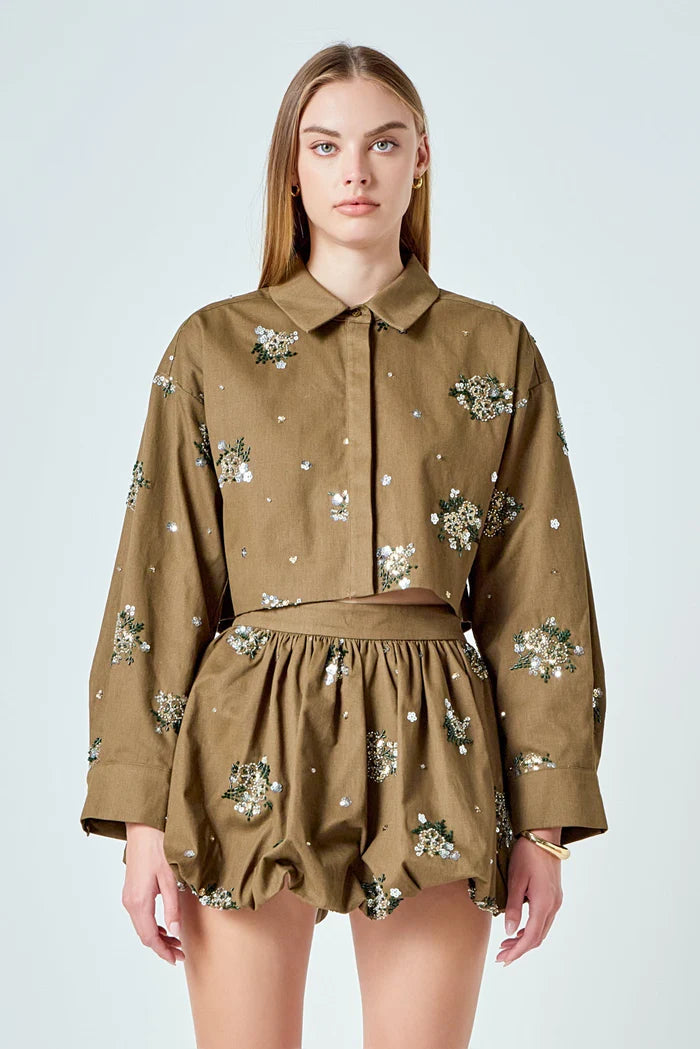 Endless Rose Eve Sequin Beaded Cropped Shirt