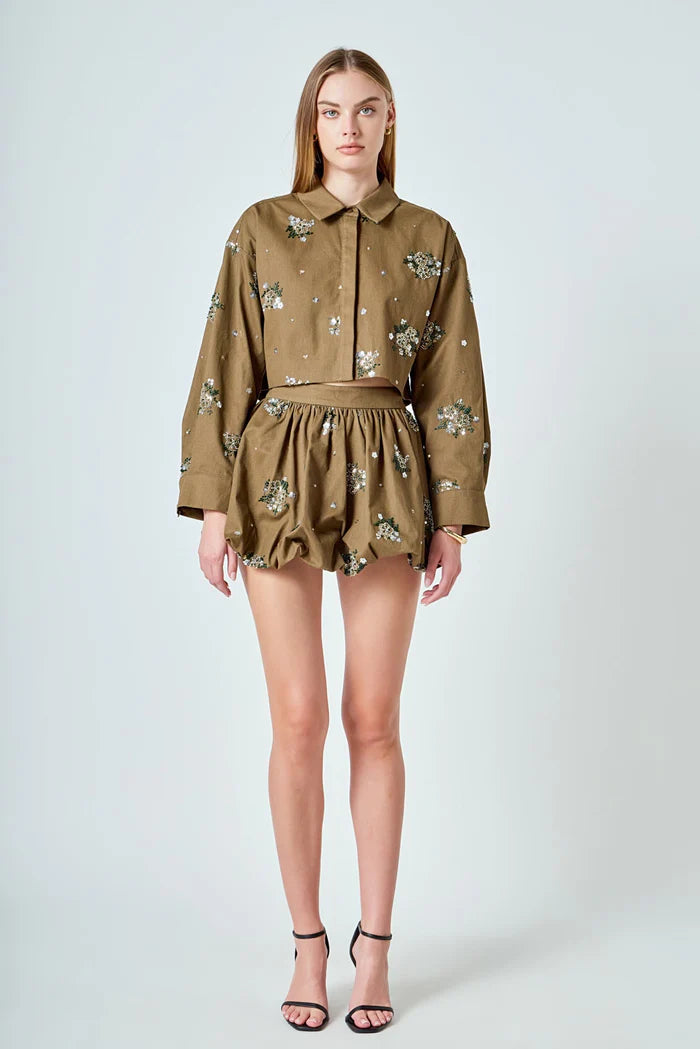 Endless Rose Eve Sequined and Beaded Bubble Skirt