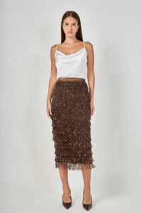 Endless Rose | Brown Sequin Tassel Midi Skirt