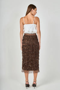 Endless Rose | Brown Sequin Tassel Midi Skirt