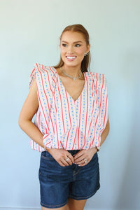 Karlie | Floral Ditzy Stripe Bubble Top (1 LARGE)