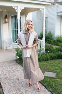 Karlie | Brown Stripe Hailey Maxi Shirt Dress w/ Sweater