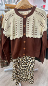 Chocolate Colorblock Scallop Detail Knit Cardigan