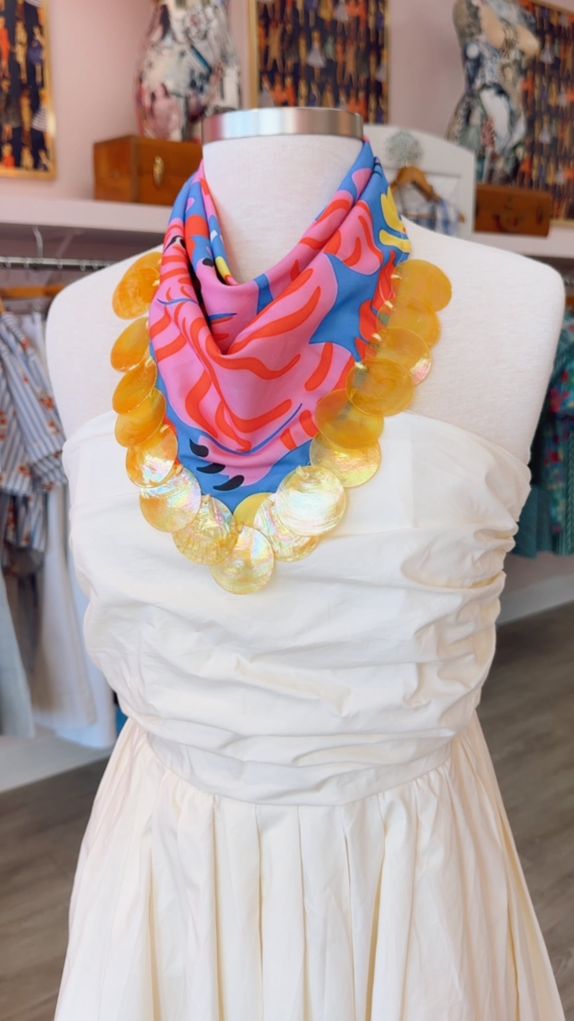 Multicolor Tiger Bandana w/ Yellow Beads