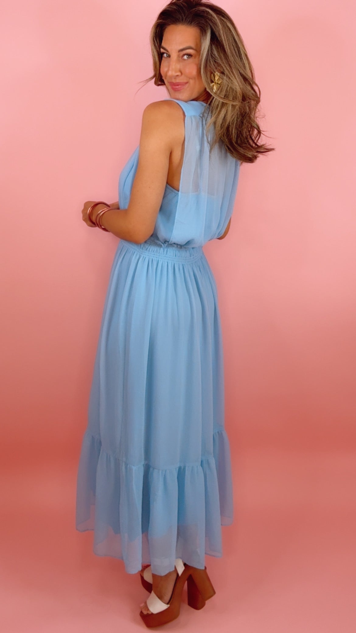 Current Air | Blue Sheer Midi Dress w/ Slip