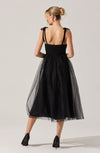 ASTR Karyme Black Sweetheart Neck Tie Shoulder Midi Dress