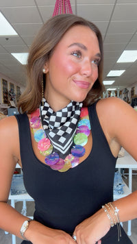 Checkered Oversized Bandana w/ Multicolor Beads