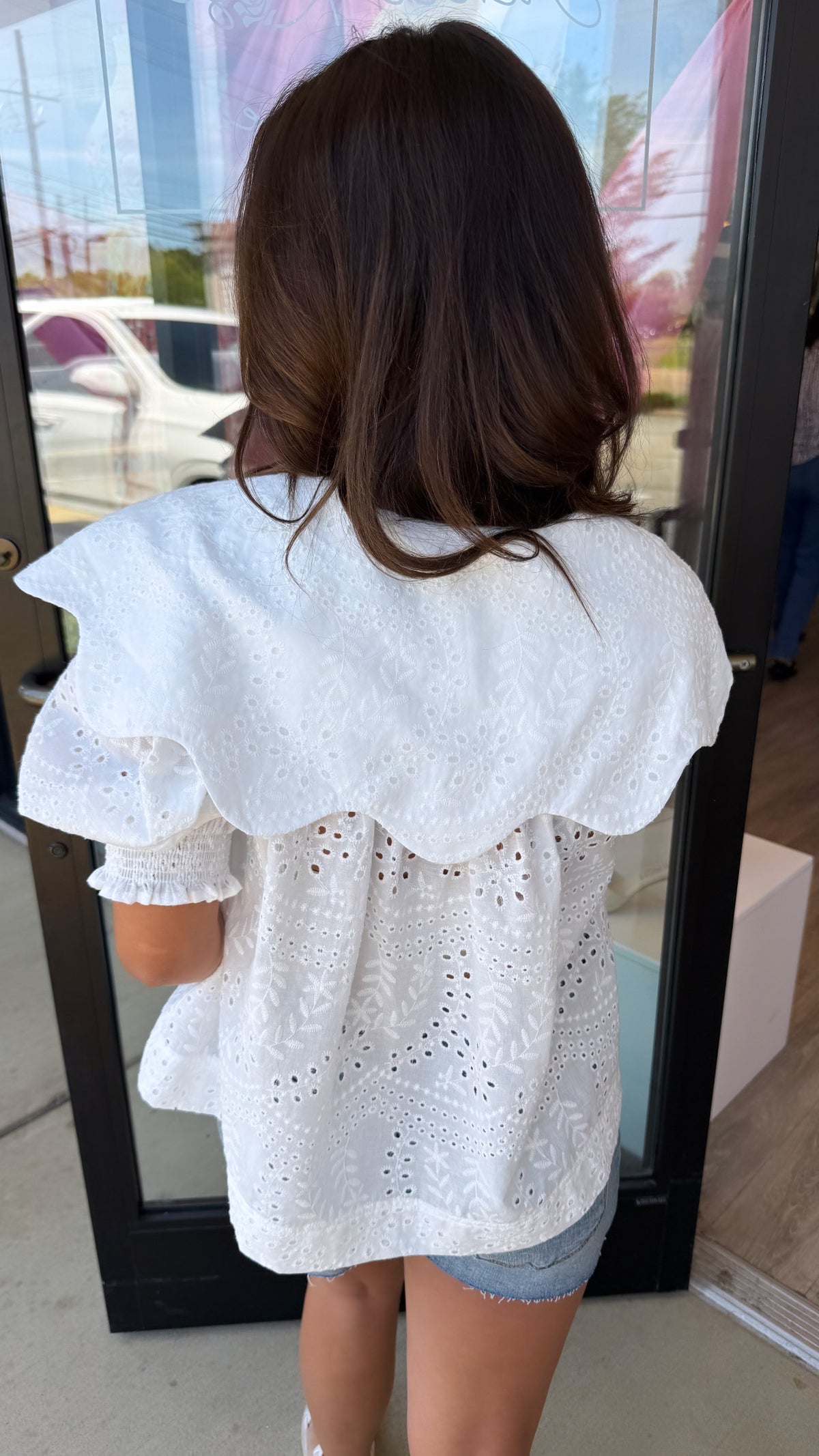 Karlie | White Eyelit Novelty Collar Top