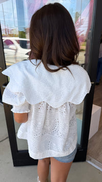 Karlie | White Eyelit Novelty Collar Top