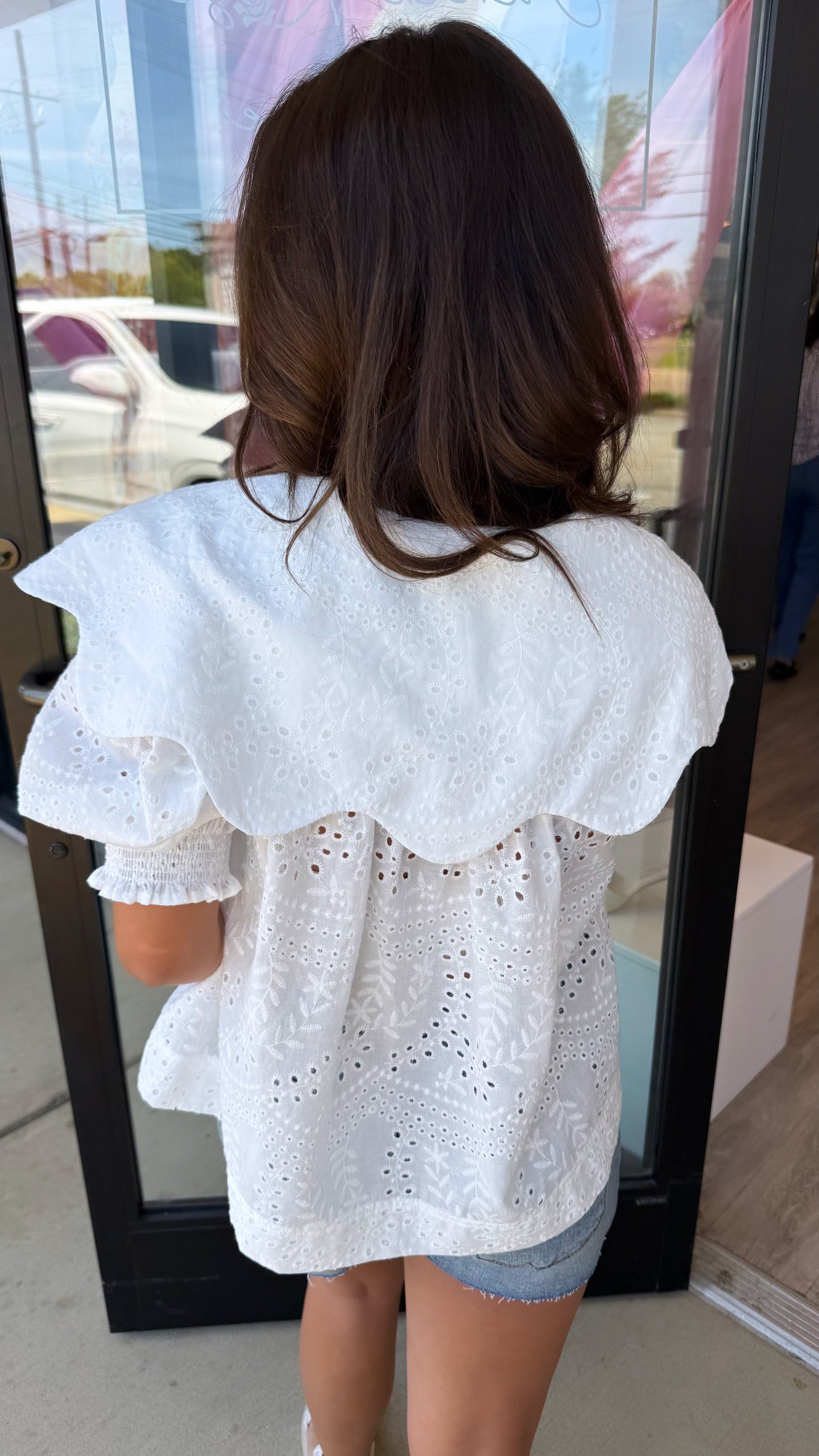 Karlie | White Eyelit Novelty Collar Top