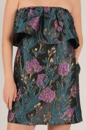 Floral Jacquard Strapless Dress