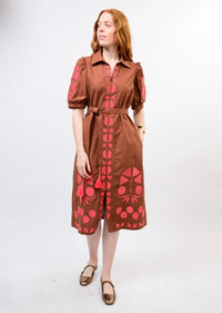 Ivy Jane Brown Placket Embroidered Dress