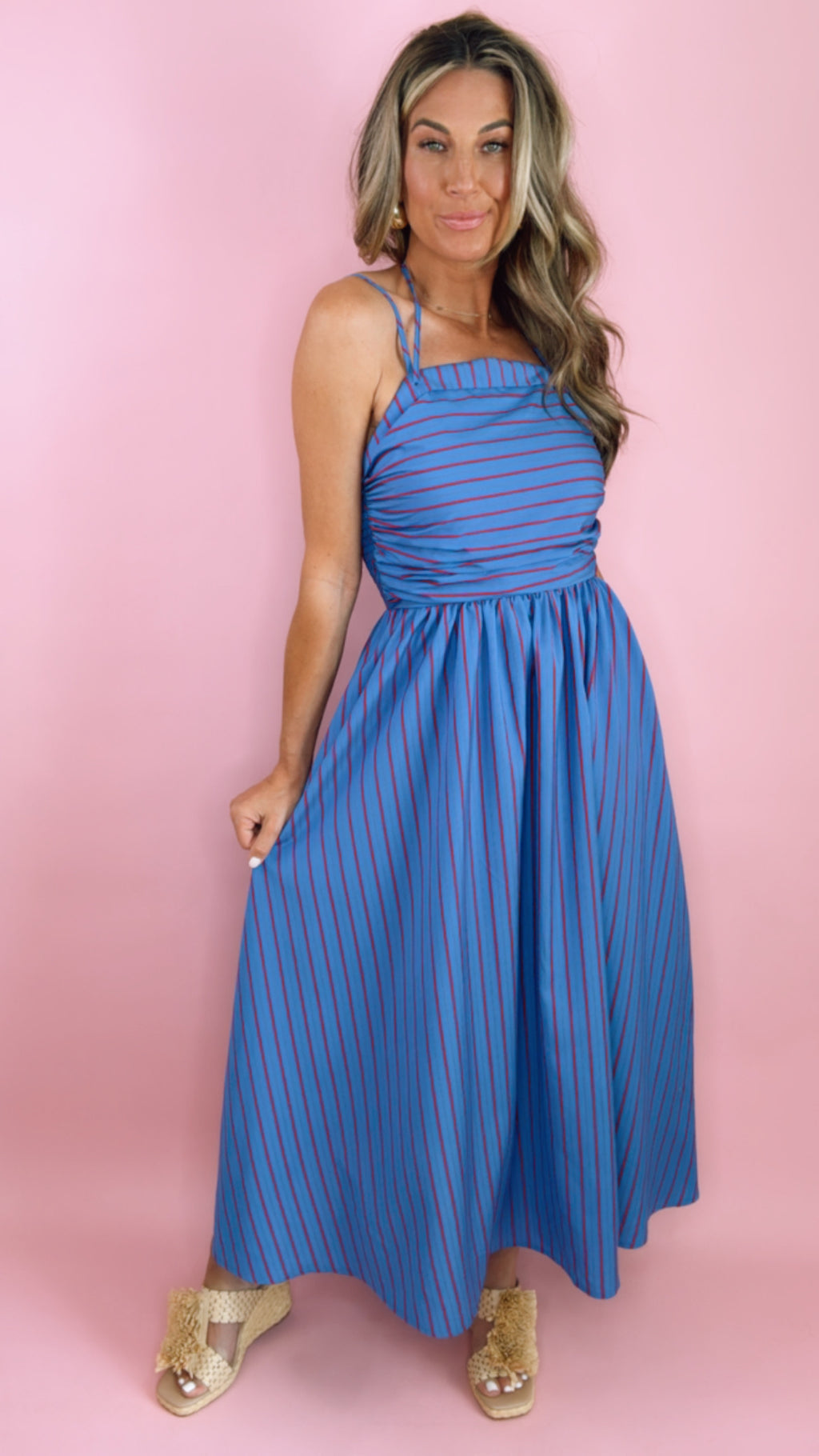 FRNCH Laiela Blue Stripe Midi Dress