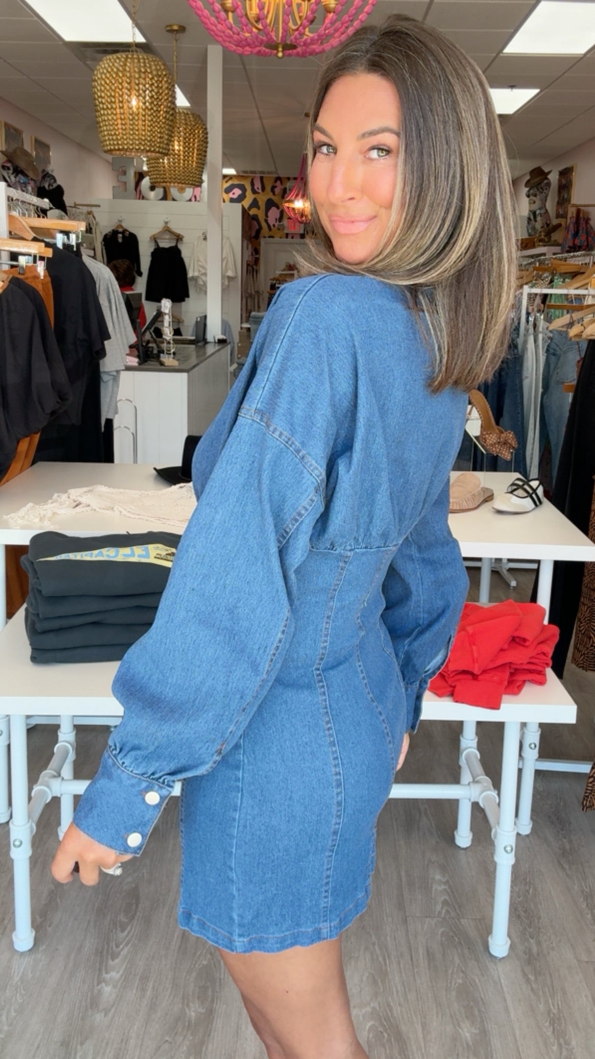 Denim Drop Shoulder Mini Dress