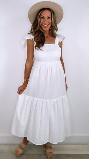 Off White Cotton Midi Bow Back Dress