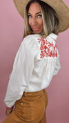 Dear John: Ivory Nasrin ButtonDown w/Red Embroidery