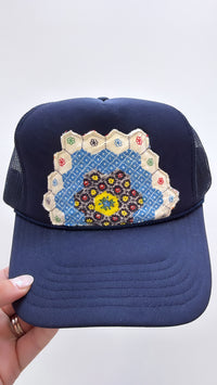 Blue Multi Navy Quilted Trucker Hat