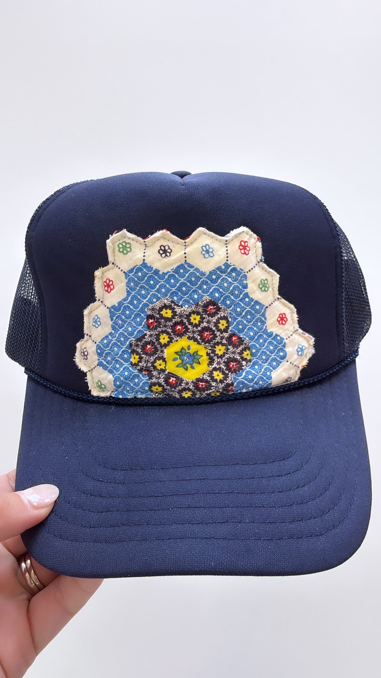 Blue Multi Navy Quilted Trucker Hat