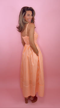 Orange Stripe Smocked Bust Midi Dress