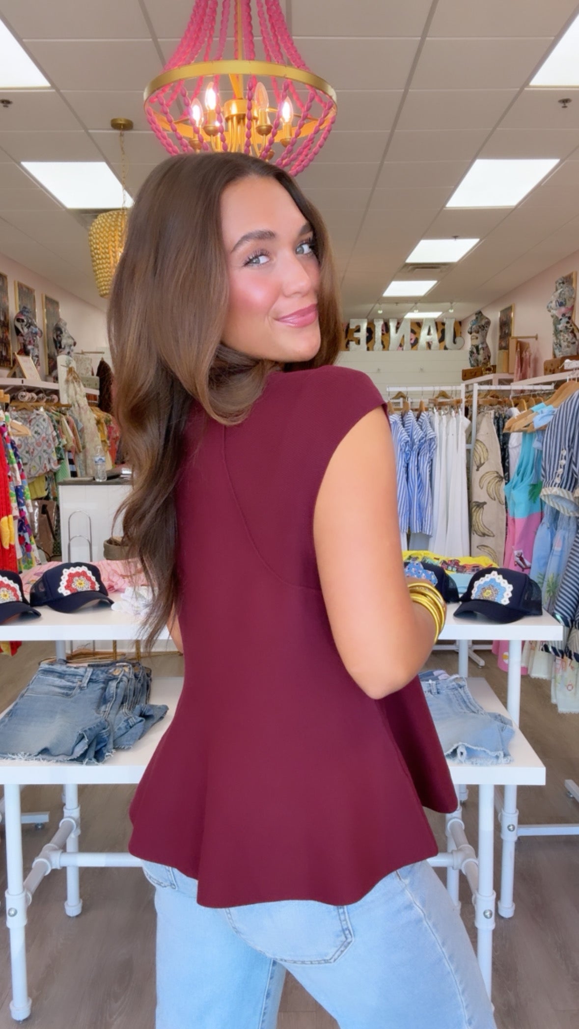 Wine Knit Cap Sleeve Top
